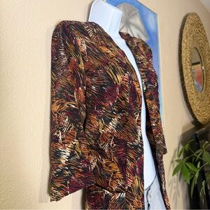 Womens Vintage 1990s Abstract Rayon Open Front Jacket Blouse With Pockets